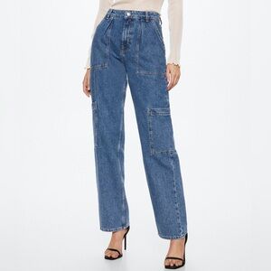 Mango Wide Leg Cargo Jeans With Pleats Size 8 EU 40 NEW